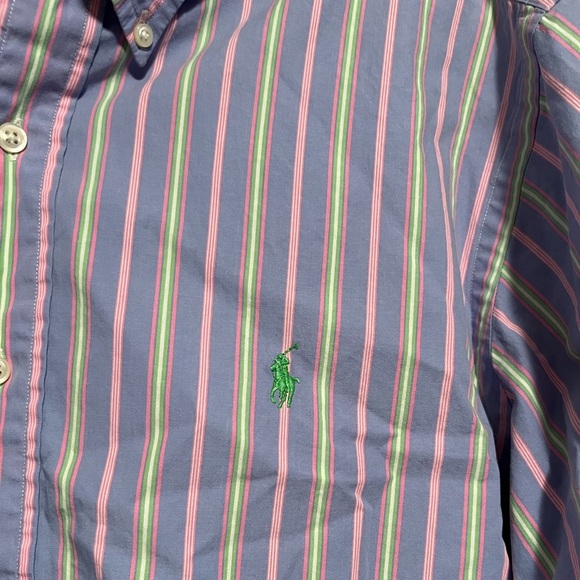 Ralph Lauren Classic Fit Purple Green Pink Stripe Button Down Size 16.5 - Picture 8 of 11